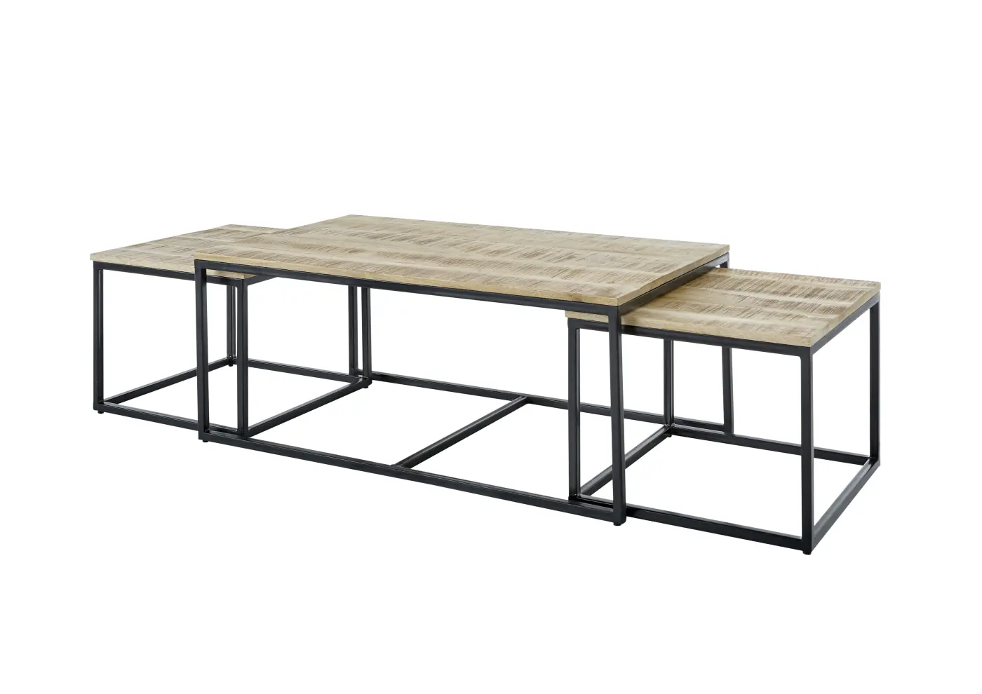 Couchtisch 3-tlg. Mango Wood/Metall schwarz BHT ca. 110x 45x60 cm
