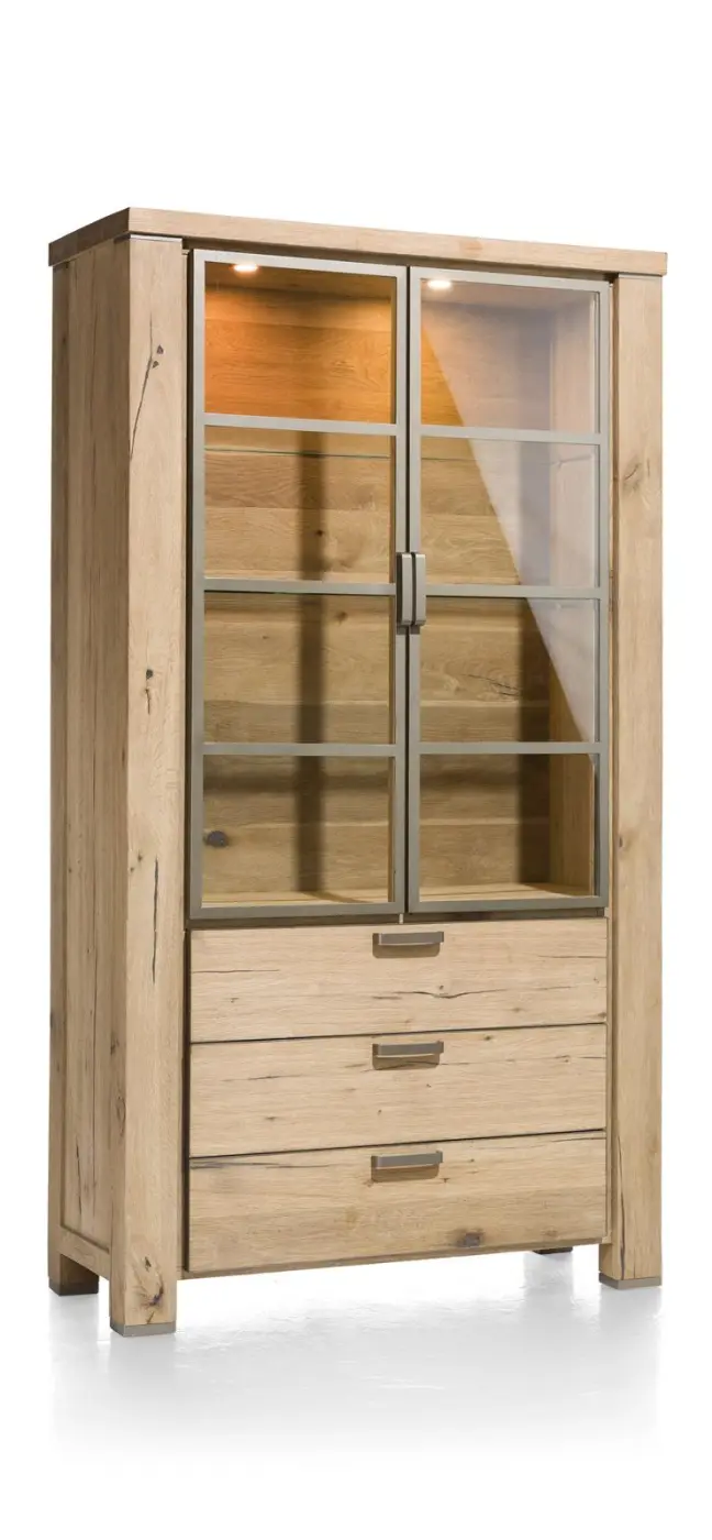Habufa Vitrine Canova 39592RWB, Eiche Railway braun furniert, Griff: silber, ca.110x200x45 cm