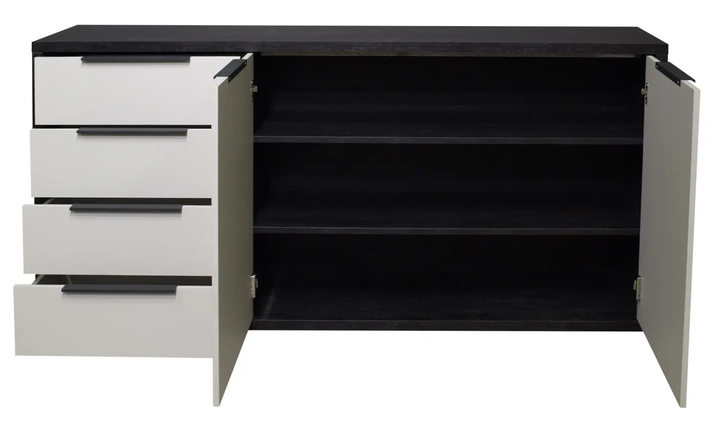 Mäusbacher Kommode flamed wood black / kreidegrau matt lack