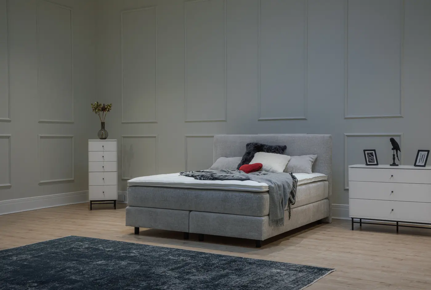 Delux Boxspringbett Sjöholm Enö 180x200 cm, Bezug: Stone light grey 60