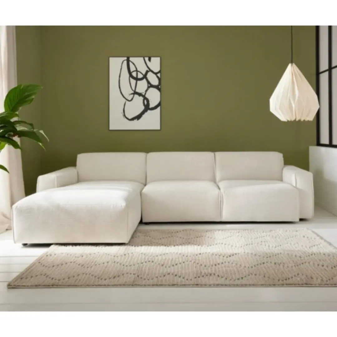 Roomio No. 4100 Polstergarnitur Feincord weiß, ca. 285x189 cm (Ottomane links)