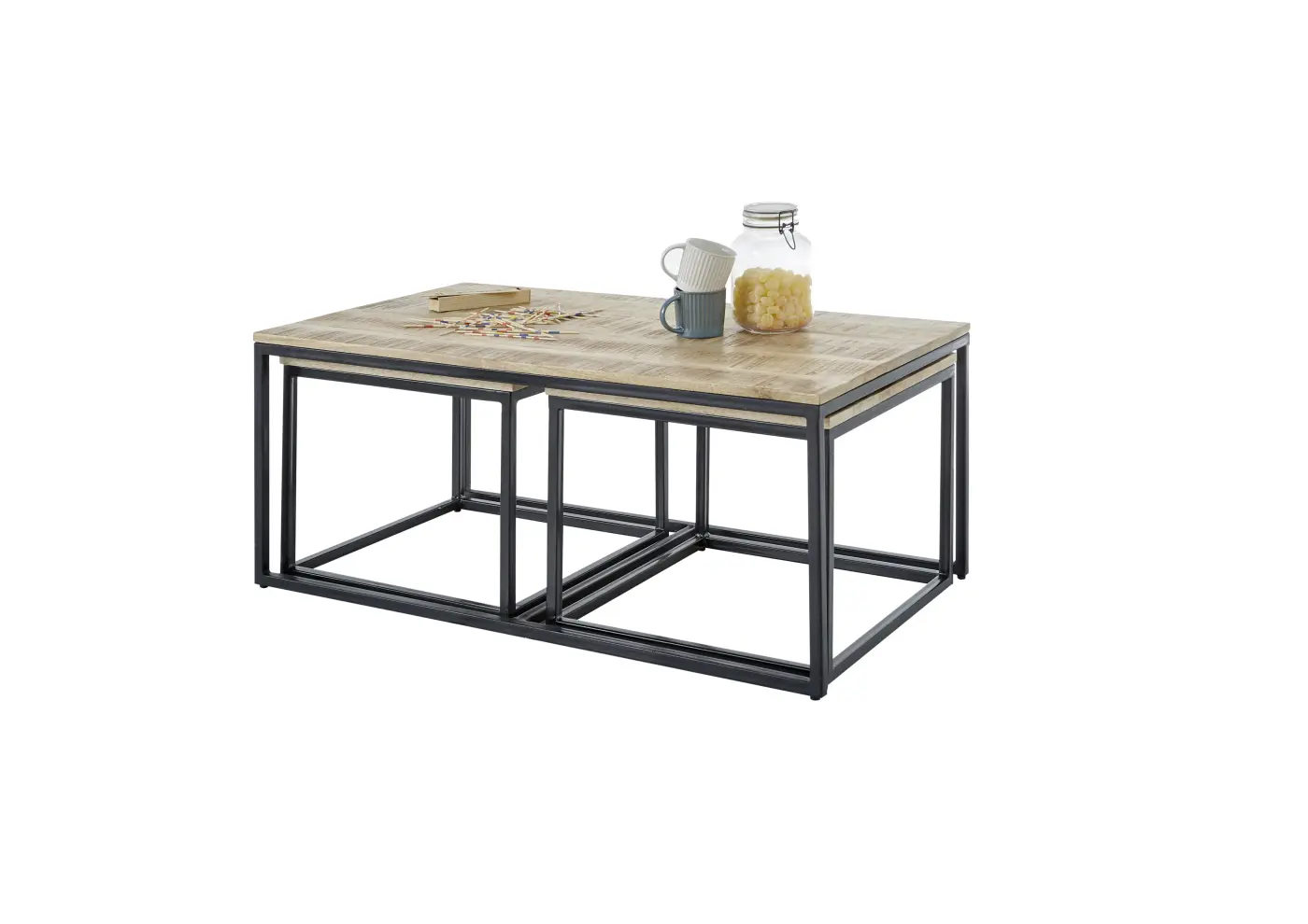 Couchtisch 3-tlg. Mango Wood/Metall schwarz BHT ca. 110x 45x60 cm