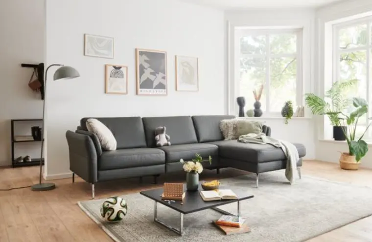 Polinova Garnitur MM-PN1200 in Leder Torro anthrazit, Metallfuß glänzend, Stellmaß ca.291x172 cm