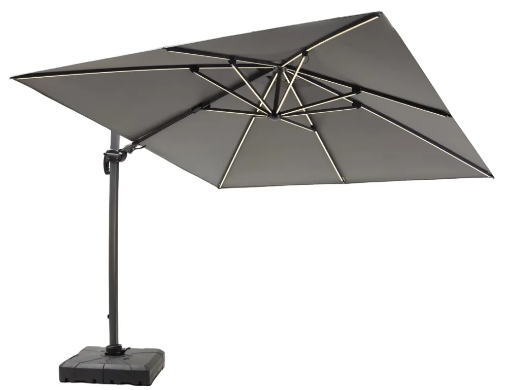 LC Garden Ampelschirm-Set Anthrazit 300x300 cm mit LED-Solar-Beleuchtung, inkl. Schutzhülle und Fuß