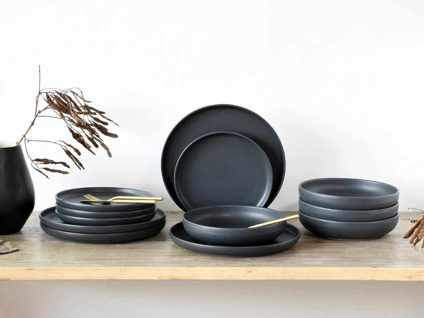 CreaTable Tellerset Uno BLACK 12-tlg Schwarz