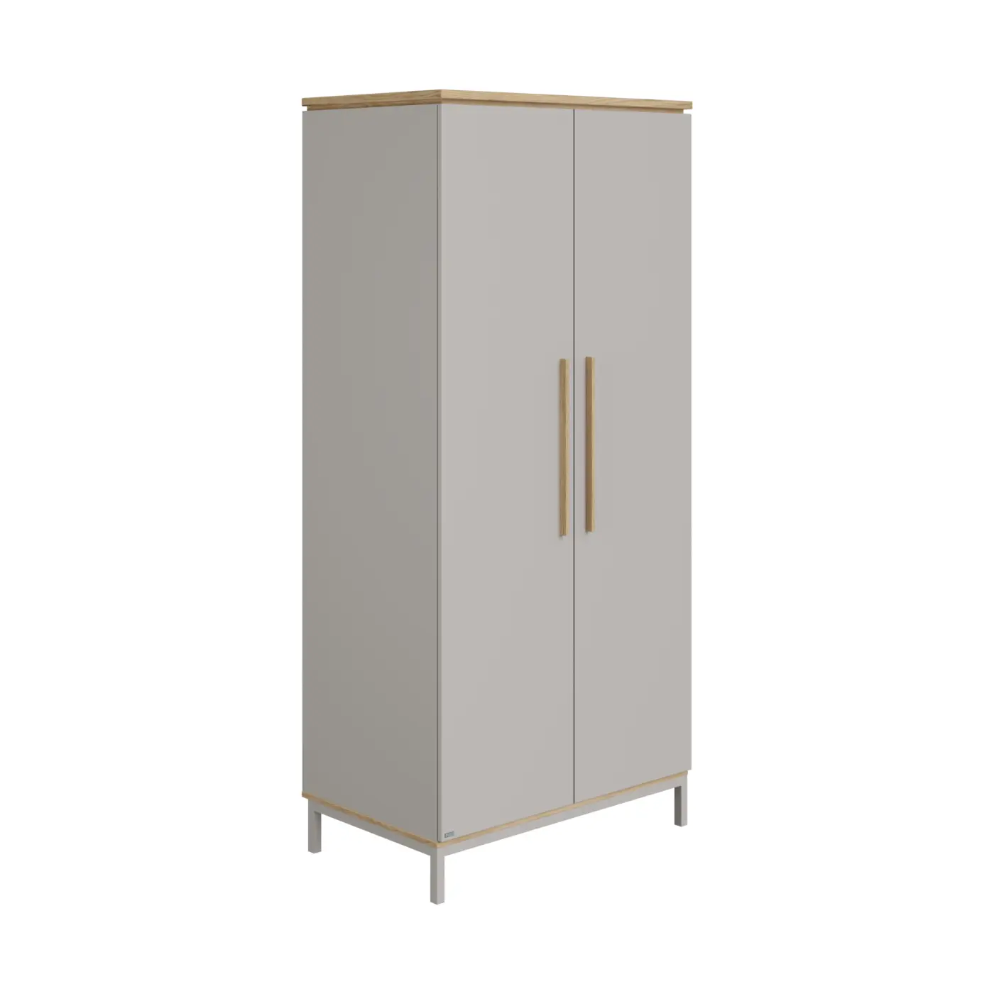 Paidi Kleiderschrank Benne 2T Kieselgrau/Eiche Montana Nachbildung, Griff Eiche massiv ca.95x202x56 cm