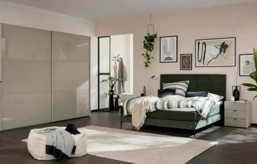 Interliving Boxspringbett Serie 1425 ca.184x125x209 cm cm Moosgrün inkl. Topper