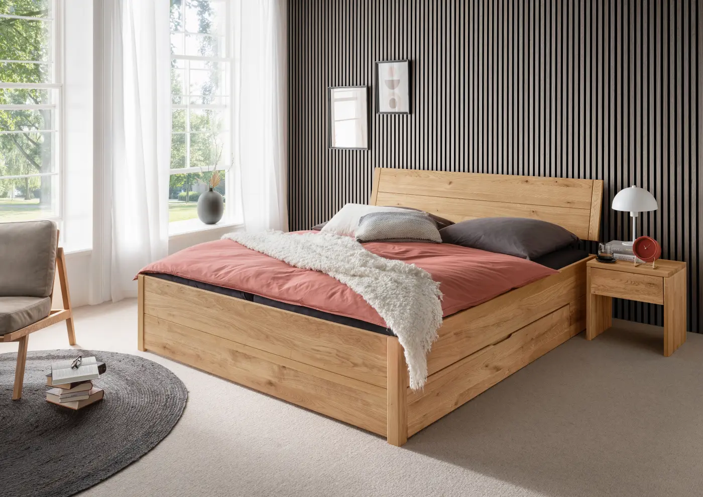 3S Frankenmöbel Stauraumbett BE-0829 Wildeiche massiv geölt ca. 140x200 cm inkl. Stauraum