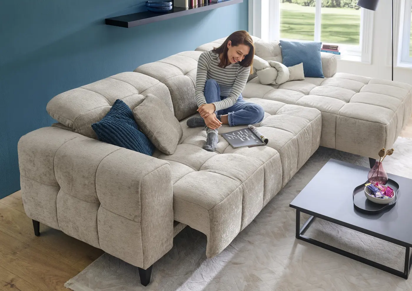Matex Wohnlandschaft Liguria Silver Beige mit elekt. Sitztiefenverstellung ca. 299x175 cm