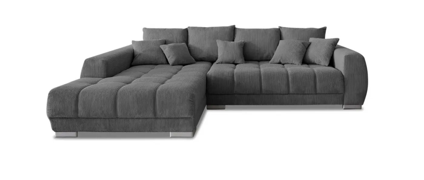 Iwaniccy Garnitur Mustang dunkelgrau, Ottomane links, Fuß silber ca.225x300 cm