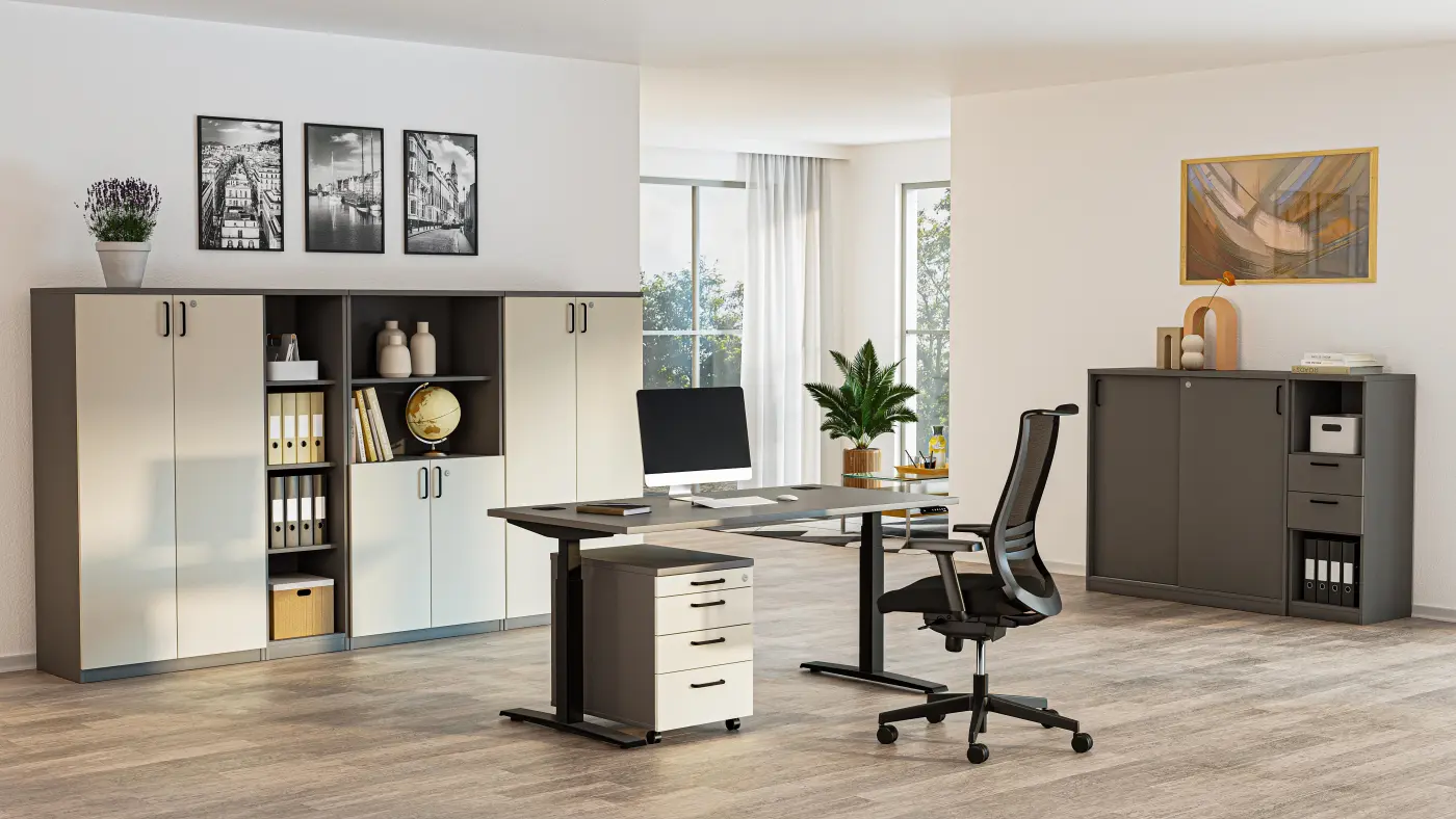 Nowy Styl Kombischrank E10 MS Slate/Cashmere ca. 80x155x45 cm