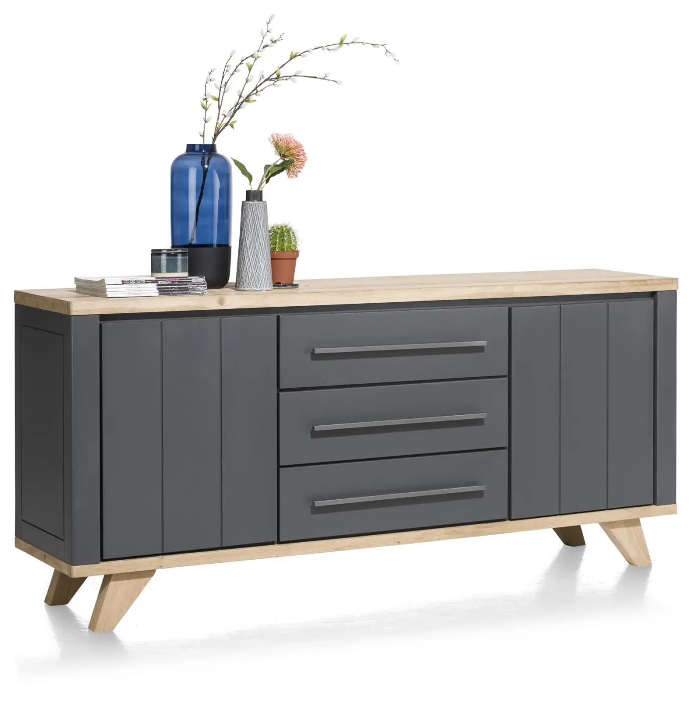 Henders & Hazel Jardin Sideboard 39895-ANT, Eiche Railway brown furniert, Akzent: anthrazit, ca.190x85x45 cm