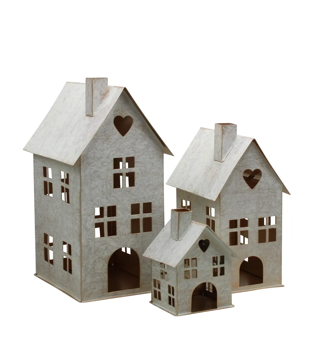 LC Wholesaler Lichterhaus-Set 3-tlg. weiß gewischt gold
