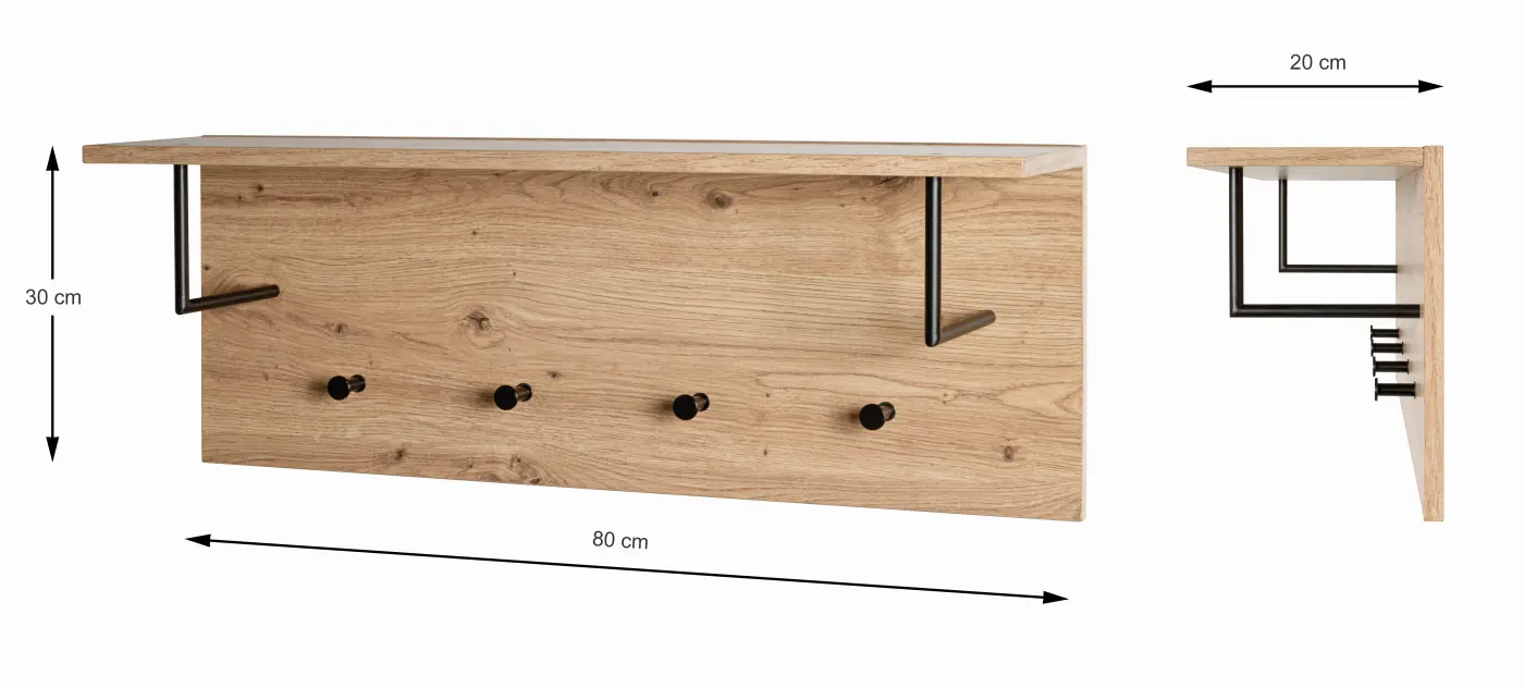 HAKU Wandgarderobe Parma 8 eiche, schwarz