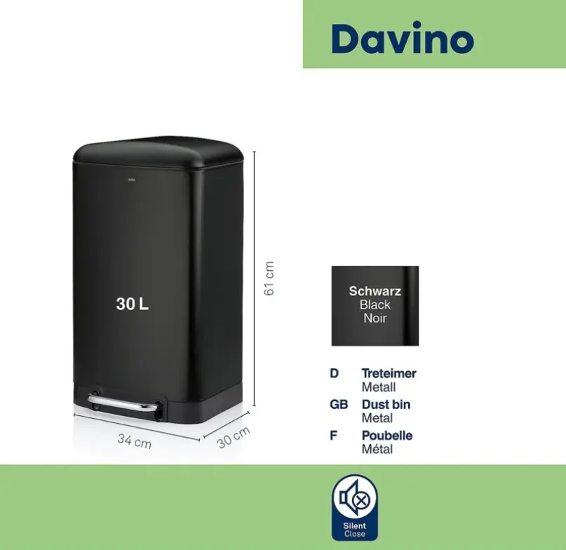 Kela Treteimer Davino Schwarz 30 L 34x30x61 cm
