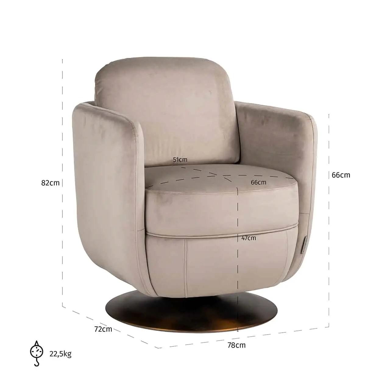 Richmond Interiors Swivel easy chair Turner khaki velvet fire retardant (FR-Quartz 903 Khaki)
