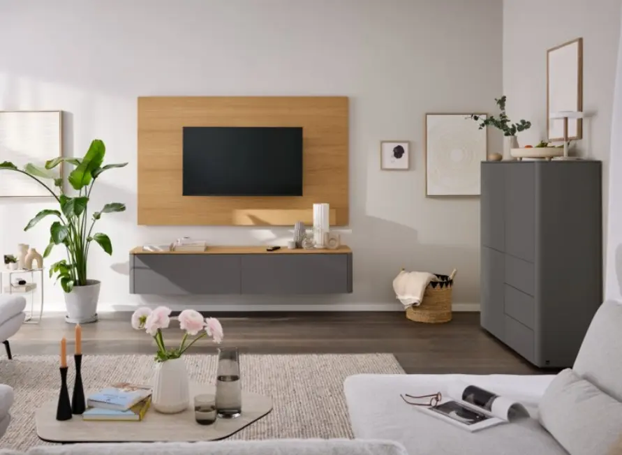 Interliving Wohnwand-Set 2035 Dunkelgrau/Eiche inkl. Zusatzausstattung