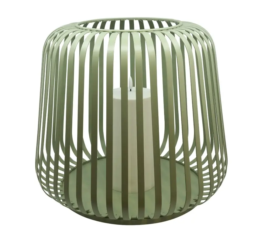 LC Wholesaler Solar Laterne Cottage Metall Green mit Kerze 40x35 cm