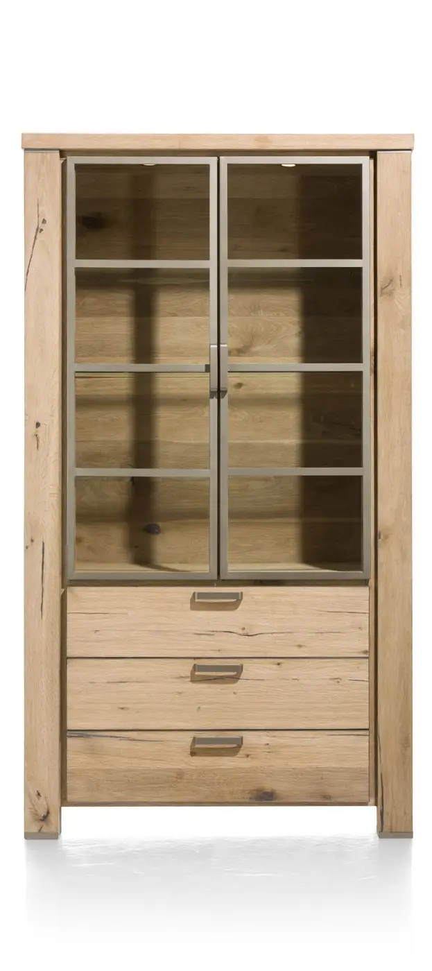 Habufa Vitrine Canova 39592RWB, Eiche Railway braun furniert, Griff: silber, ca.110x200x45 cm