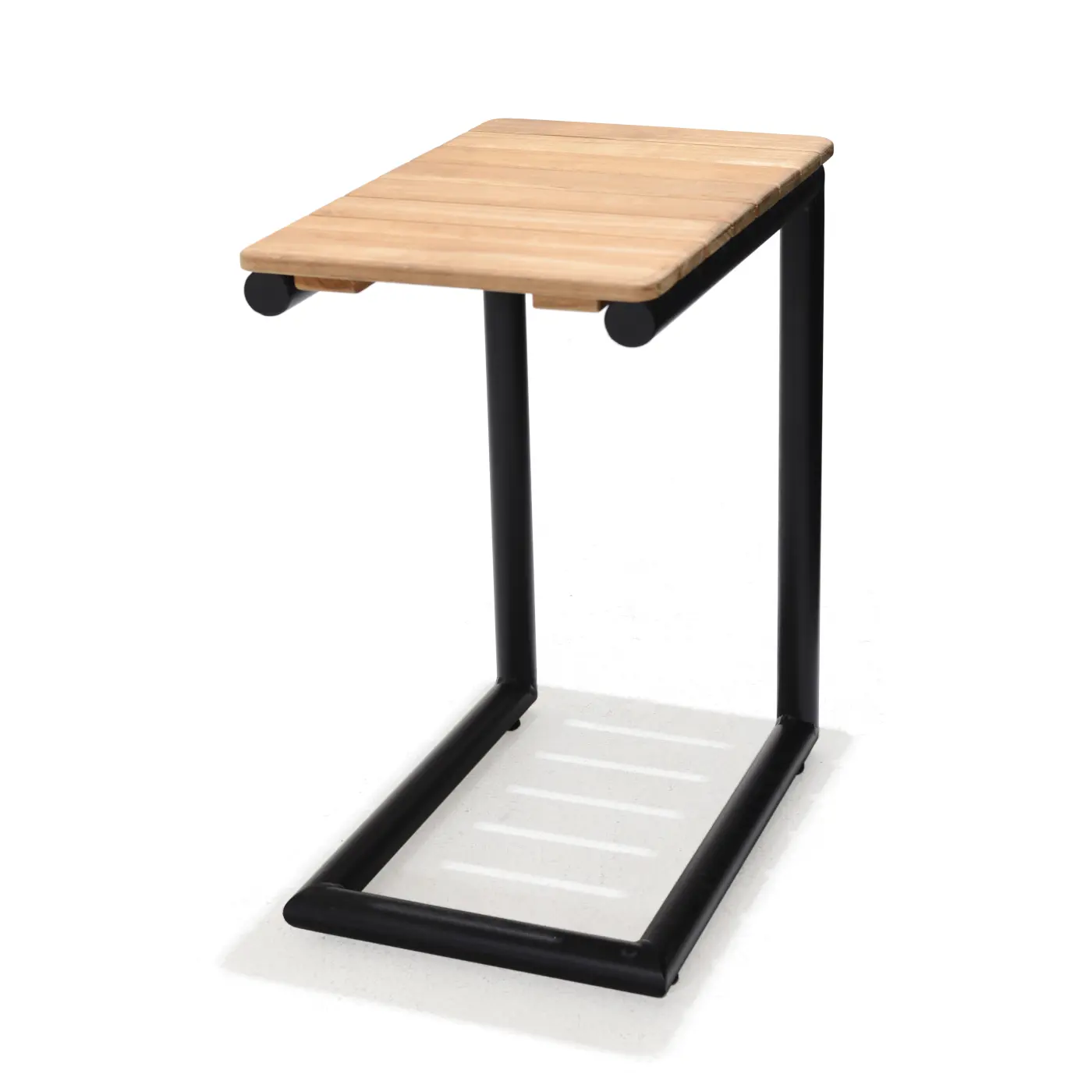 Portals Beistelltisch, 47x30cm, 55cm hoch, Alu Gestell in Batman Black, Tischplatte Teakholz, FSC 100%