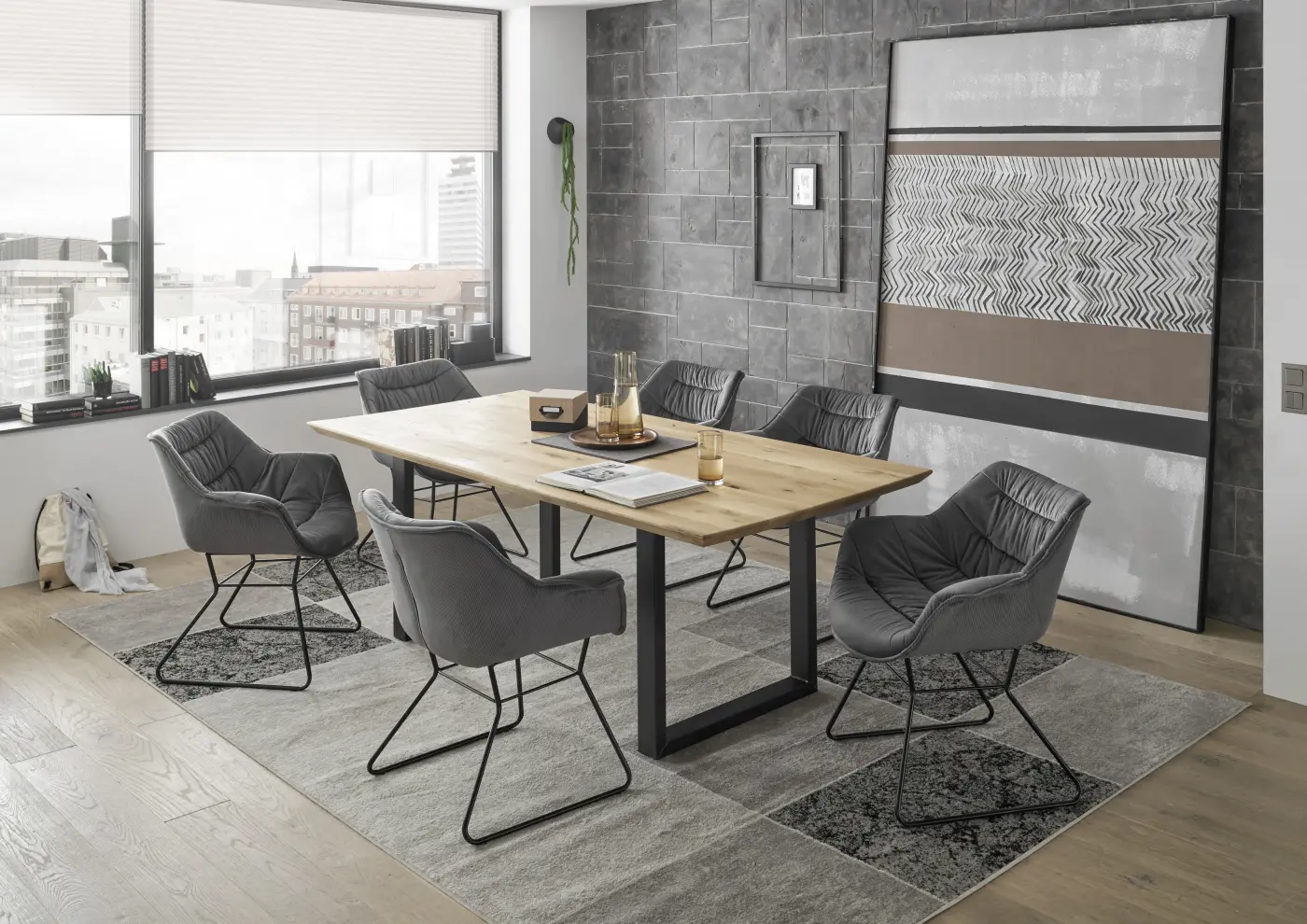 Stolkom Esstisch Bennet Eiche massiv/Metall schwarz ca. 200x74x100 cm