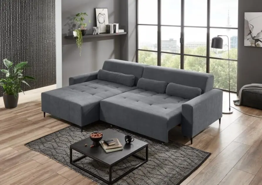Iwaniccy Polstergarnitur Linz, Bezug grau, mit Sitztiefenverstellung, Ottomane links ca.180x255 cm