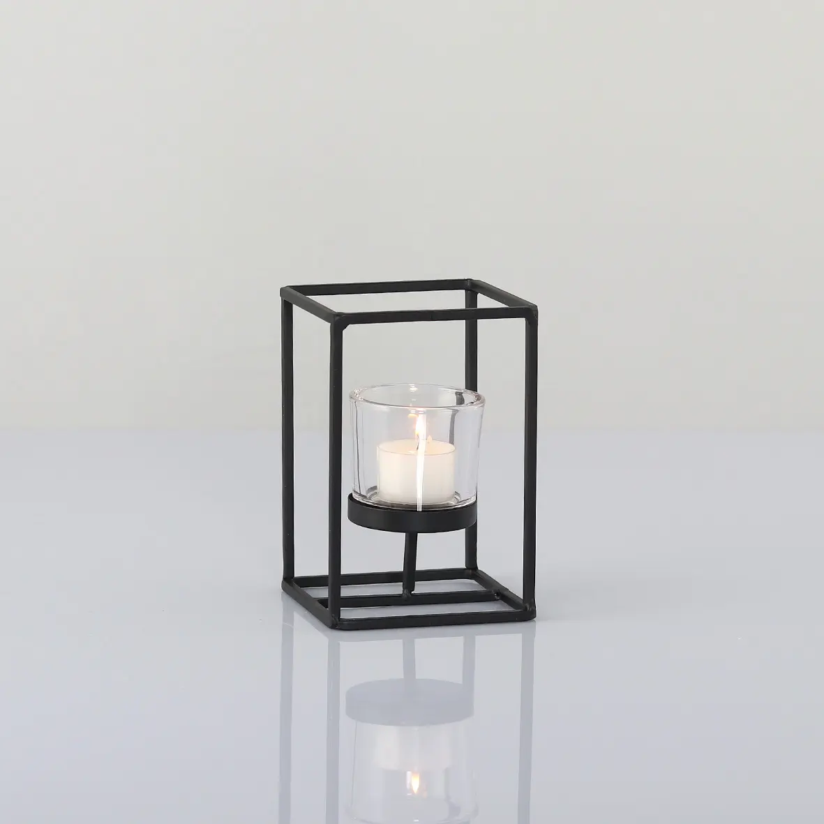 DPI Kerzenhalterkranz mit Teelichtgläser, 10 x 10 x 15 cm matt black