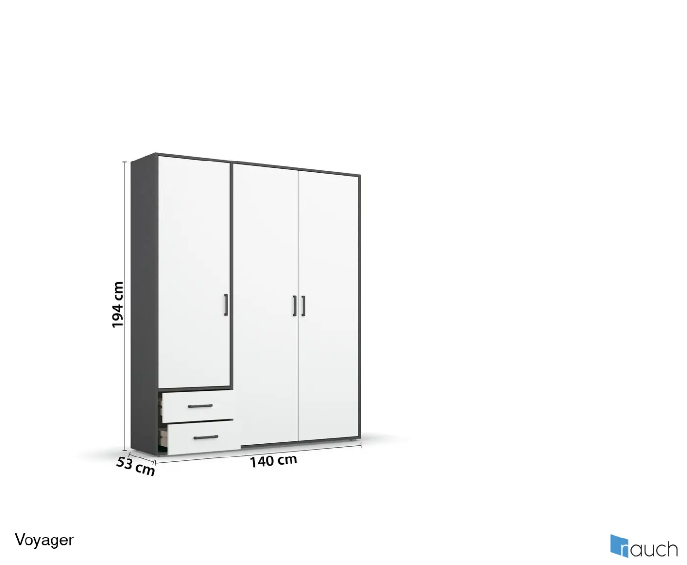 Rauch Drehtürenschrank Voyager Alpinweiß/Grau ca. 140x194x53 cm