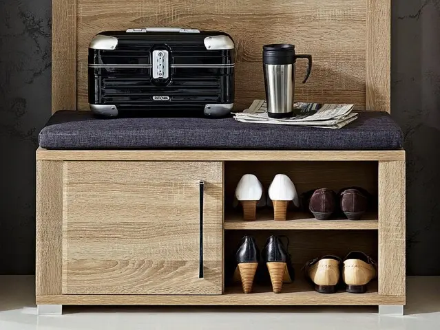 Innostyle Garderobenbank Go 3015HH60, Sonoma Eiche Nachbildung, Sitzkissen grau ca.90x40x36 cm