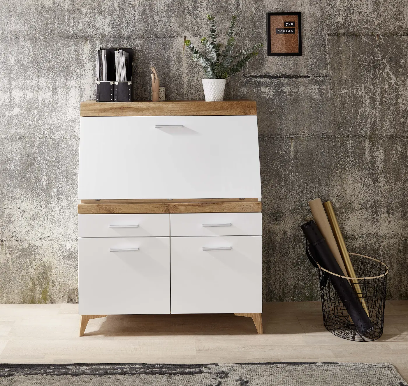 Innostyle Sekretär Secret weiß, braun, Eiche, Holz