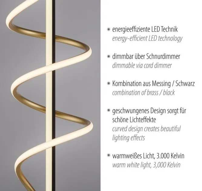 Justlight LED-Stehleuchte Schwarz/Messing 25x144x25 cm