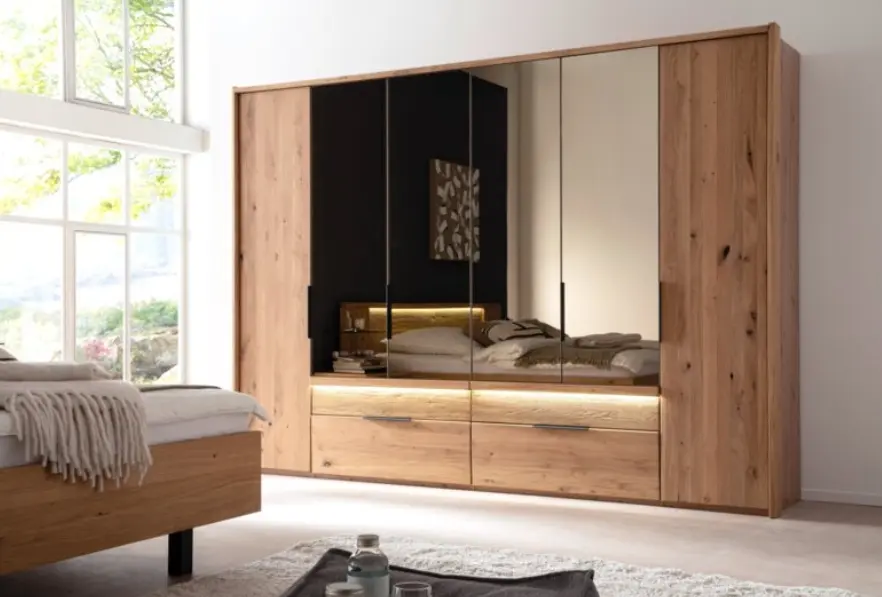 Lindaro Drehstürenschrank Grenanda Asteiche teilmassiv 6-türig ca. 296x223x62 cm