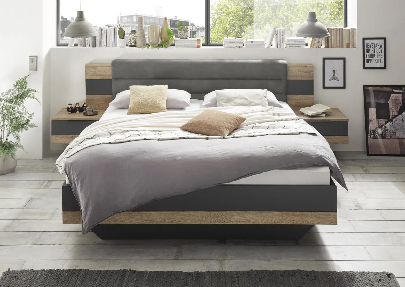 Bettanlage Pol Power Bett LINEA Bartex Eiche / Graphit