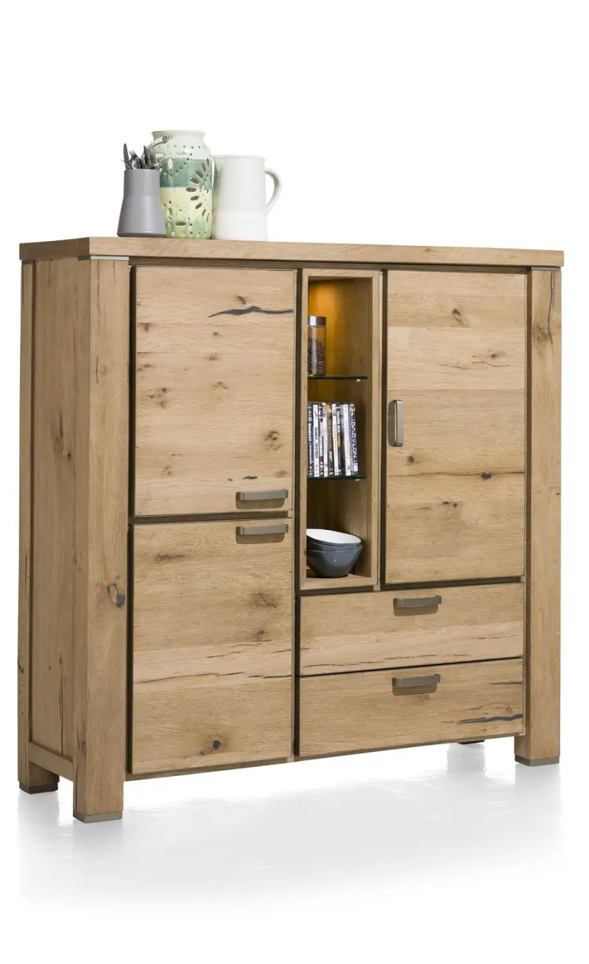 Habufa Highboard Canova 39591RWB, Eiche Railway braun furniert, Griff: silber, ca.140x140x45 cm