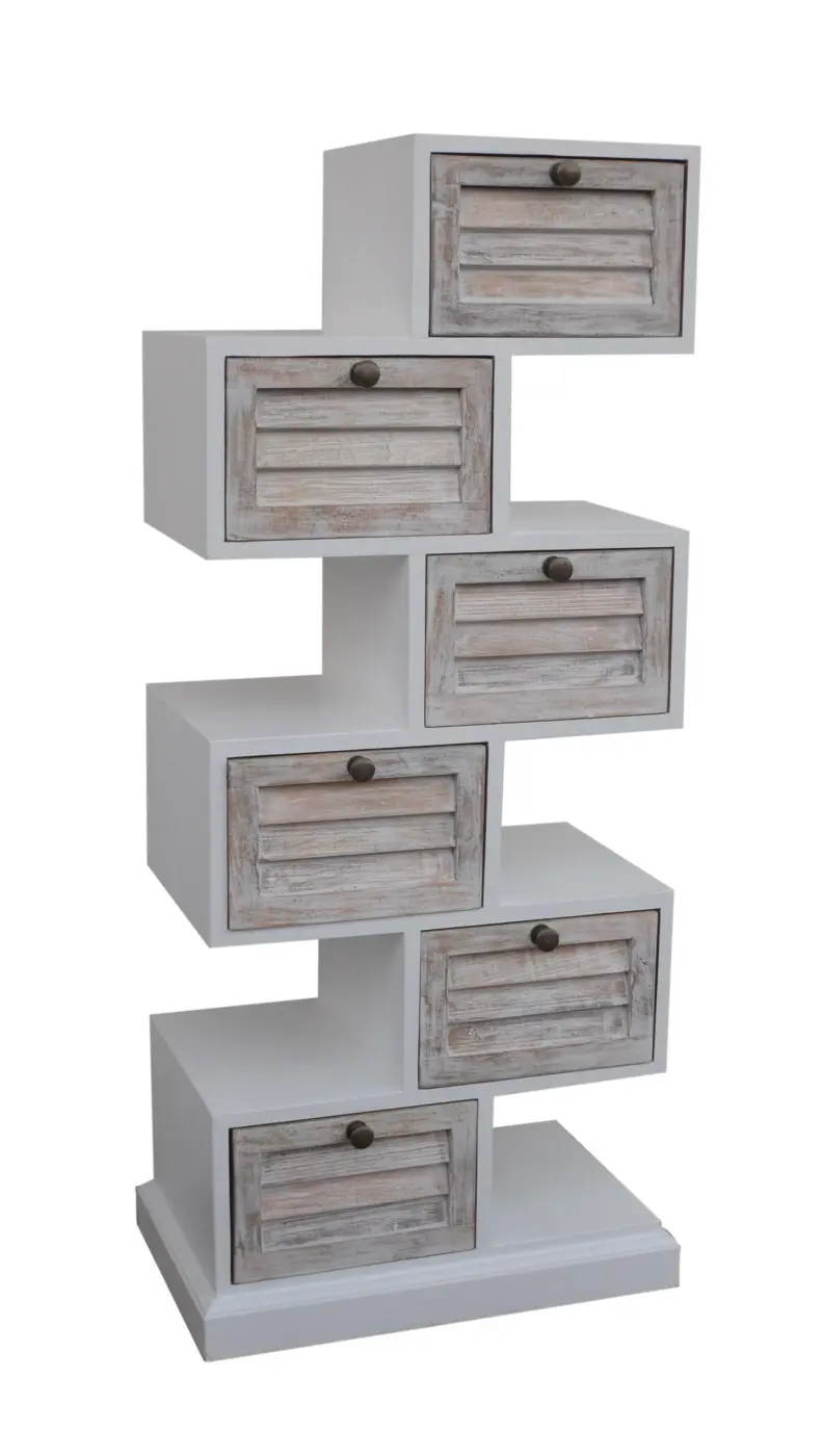 LC Wholesealer Schubladenkommode Zickzack Hampton Mangoholz weiß mit Lamellenfront 54x34x121cm
