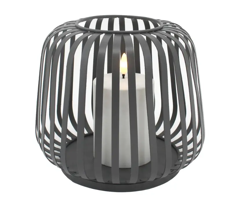 LC Wholesaler Solar Laterne Cottage Metall Grau mit Kerze 20x20x17 cm