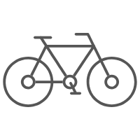 Graues Icon eines Fahrrads mit zwei großen Rädern und einem einfachen Rahmen.