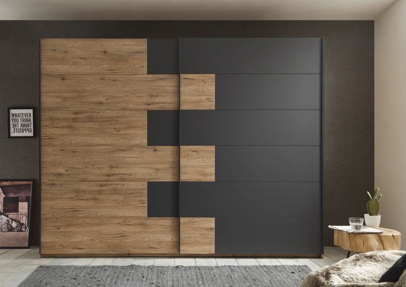Kleiderschrank Pol Power Schrank LINEA Bartex Eiche/ Graphit