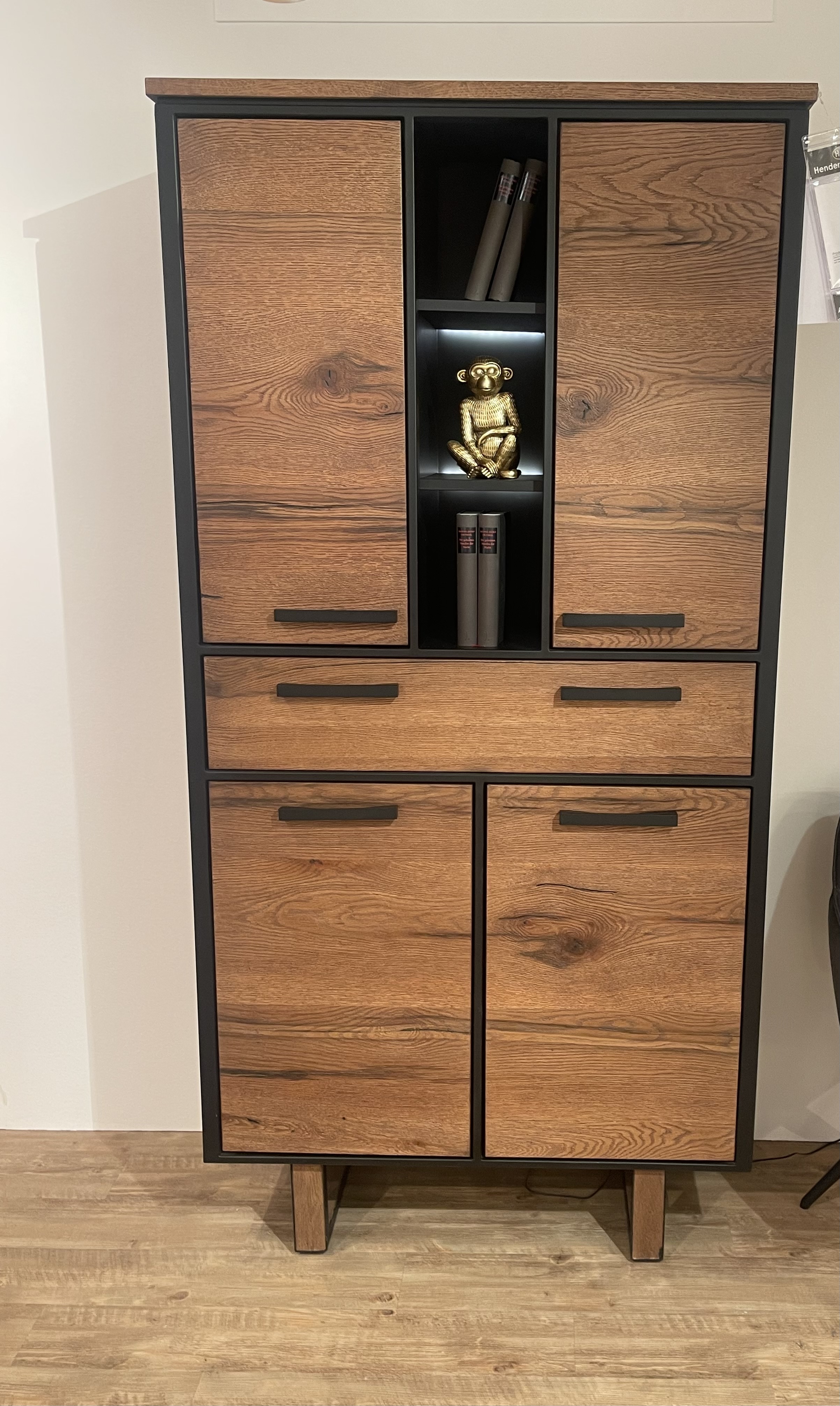 Schrank Oxford Wildeiche Natur Furniert Vintage Akzent Metall schwarz ca. 200x100x45 cm