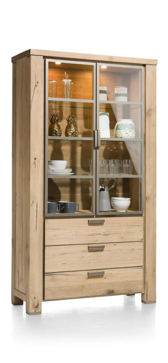 Habufa Vitrine Canova 39592RWB, Eiche Railway braun furniert, Griff: silber, ca.110x200x45 cm