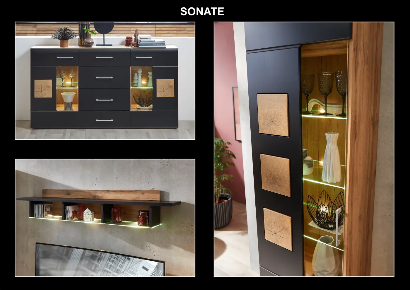 Innostyle Sideboard Sonate schwarz, braun, Eiche, Holz Innostyle Sideboard Sonate schwarz, braun, Eiche, Holz