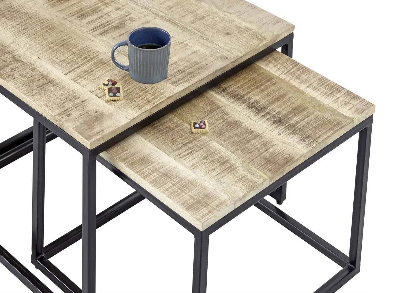 Couchtisch 3-tlg. Mango Wood/Metall schwarz BHT ca. 110x 45x60 cm