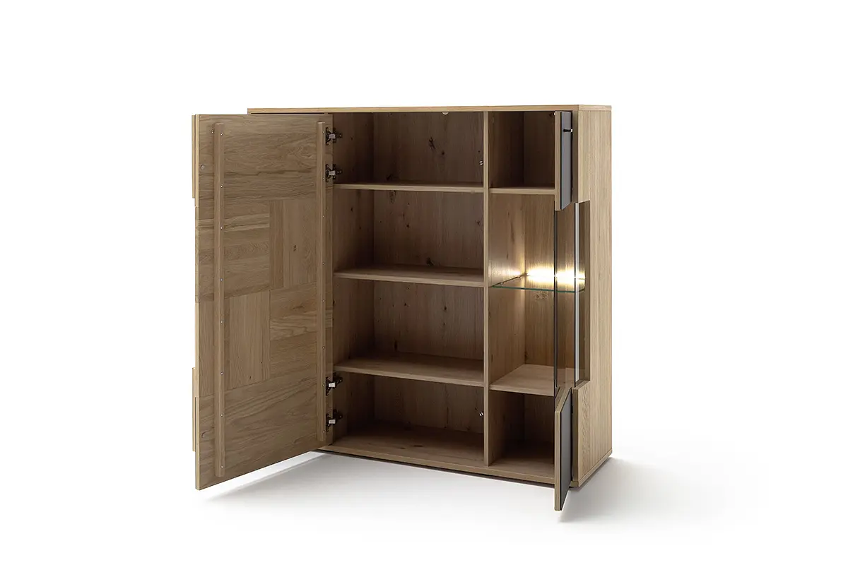 MCA Highboard Balkeneiche Bianco - Glas anthrazit ca.124x120x37 cm