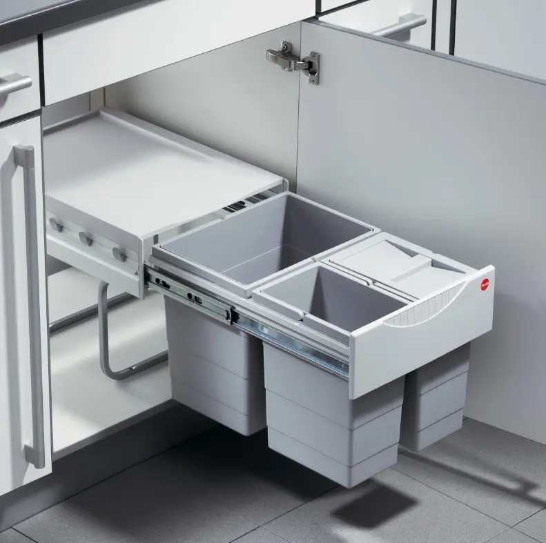 Hailo Abfallsammler Raumspar Tandem 3-Fach Grau ca. 34,6x47,5x33,6 cm