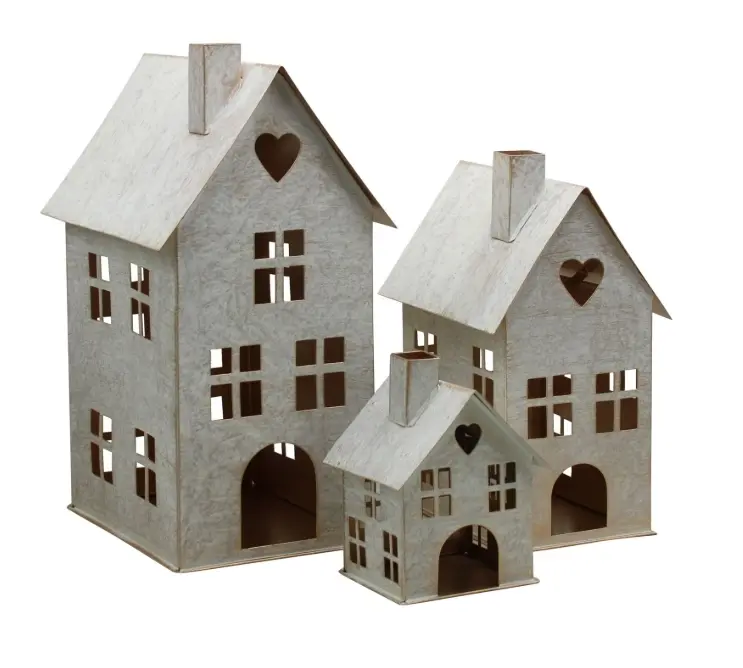 LC Wholesaler Lichterhaus-Set 3-tlg. weiß gewischt gold