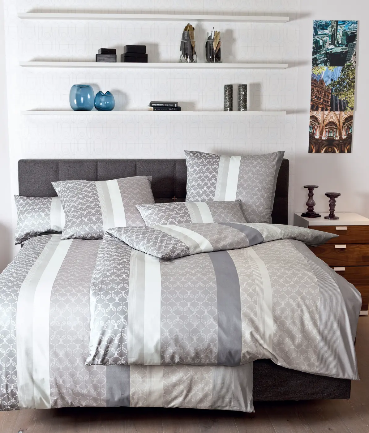 Janine Design Bettwäsche Palermo 135x200 und 80x80 cm cm Sand grau