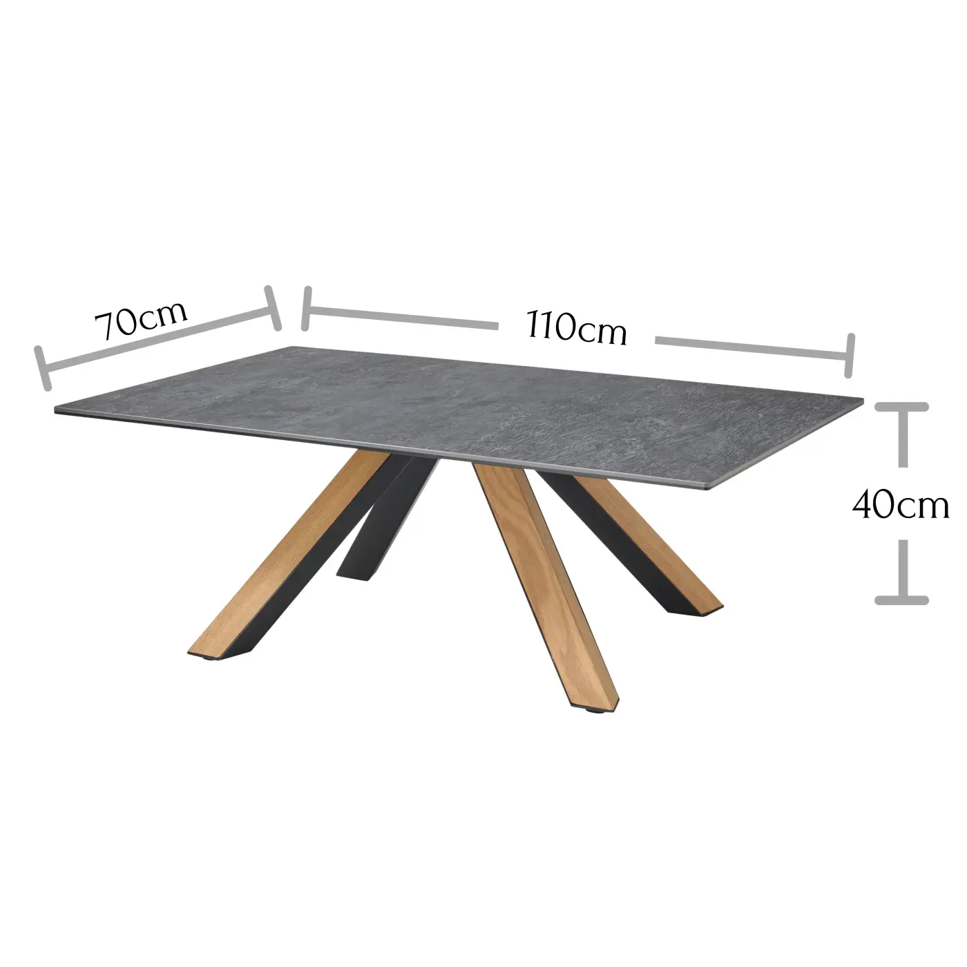 Couchtisch Keramik Anthrazit mit Massivholz BHT ca. 110x 40x70 cm