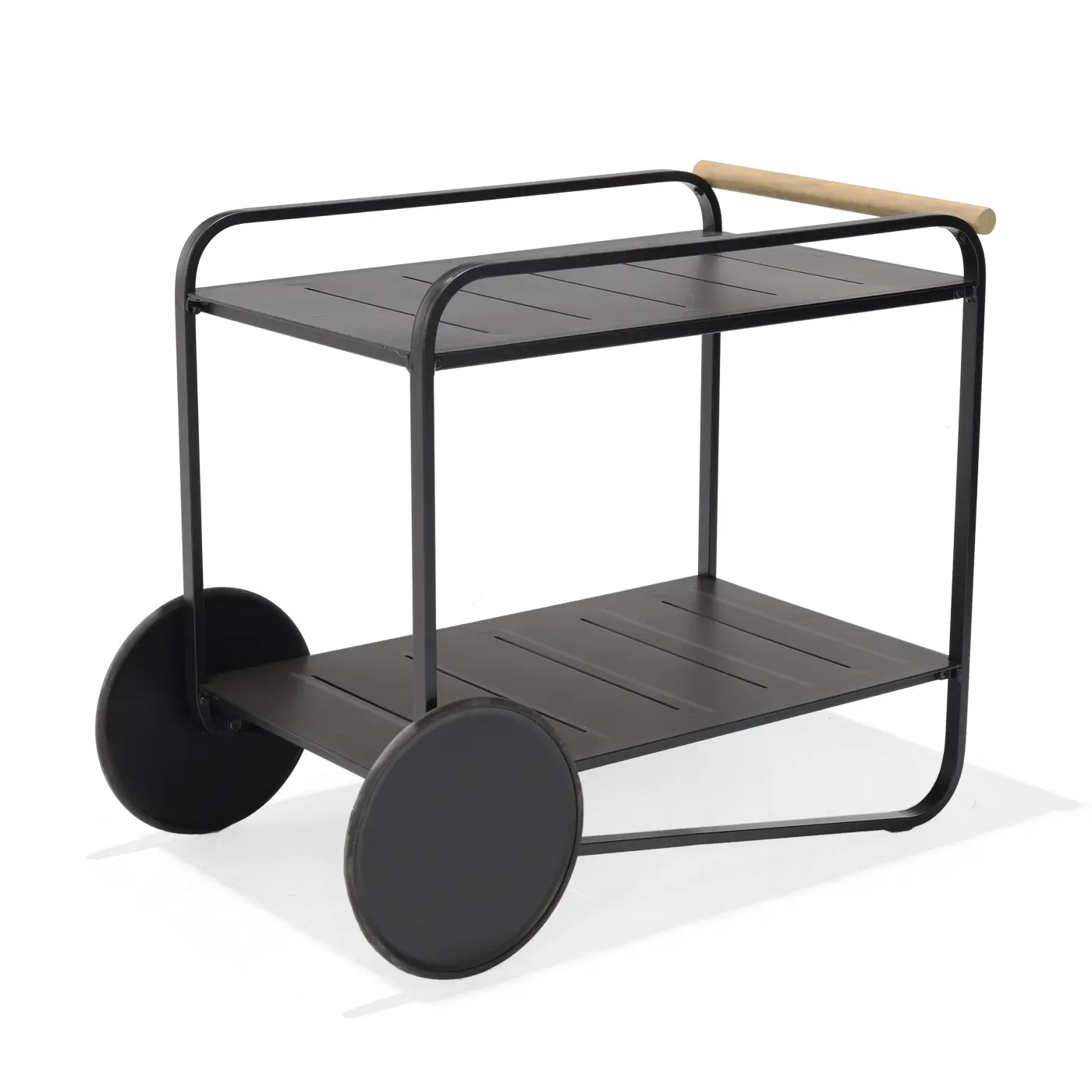 Portals Teewagen, Alu Gestell in Batman Black,  Griff FSC Teakholz 100%