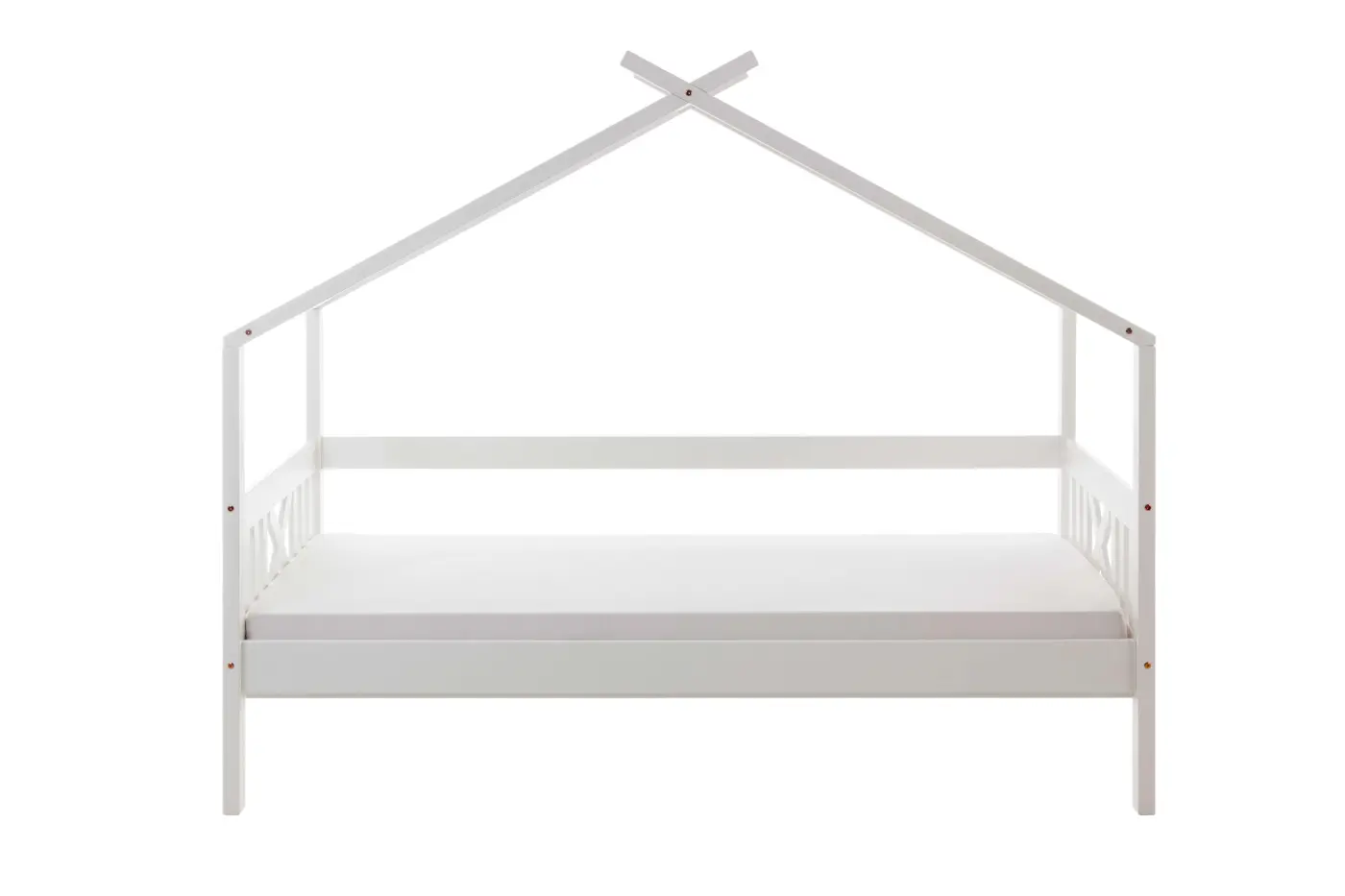 Begabino Pfostenbett mit Dach/Hausbett Susa Kiefer teilmassiv weiß lackiert ca. 207x170x98 cm