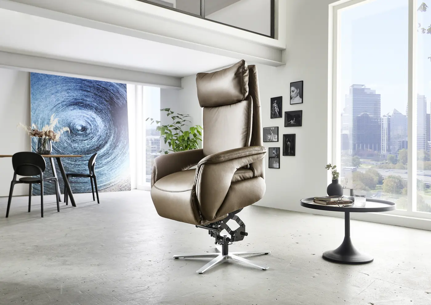 MDS Steinpol Polsteria Relaxsessel Lodi Lazyline Type 1222, Leder Punch mocca, manuelle Verstellung mit Gasdruck und manueller Kopfteilverstellung